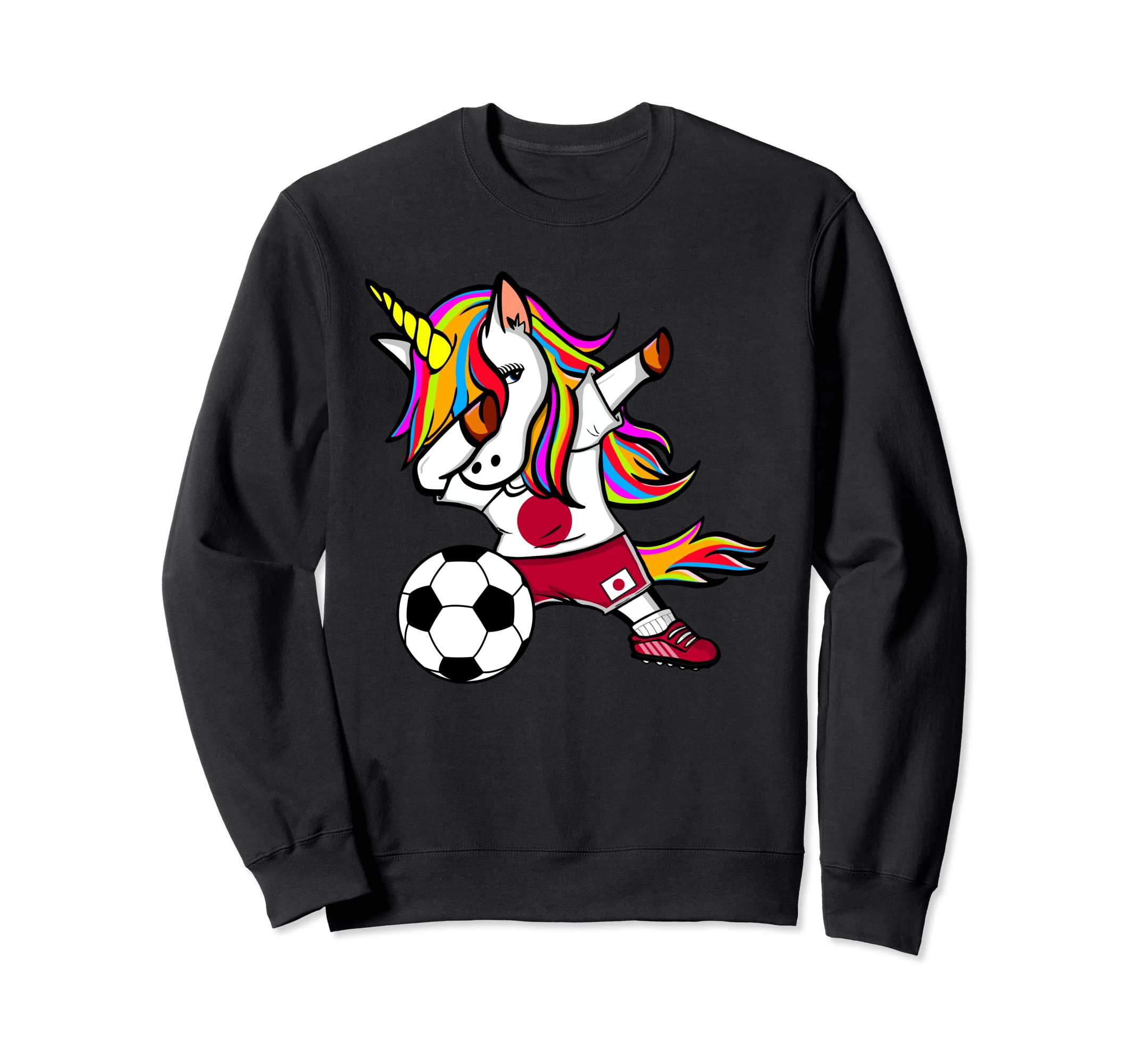 Funny Dabbing Unicorn Japan Football - Japanese Flag Soccer Sweatshirt, Black
