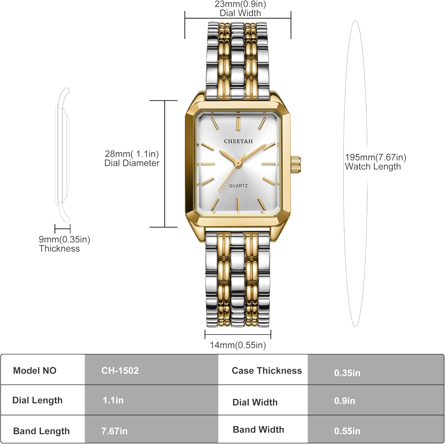 CHEETAH Women's Gold-Tone Dainty Watch, Retro Style Rectangular Case and Stainless Steel Band, Gift for Her - Image 3