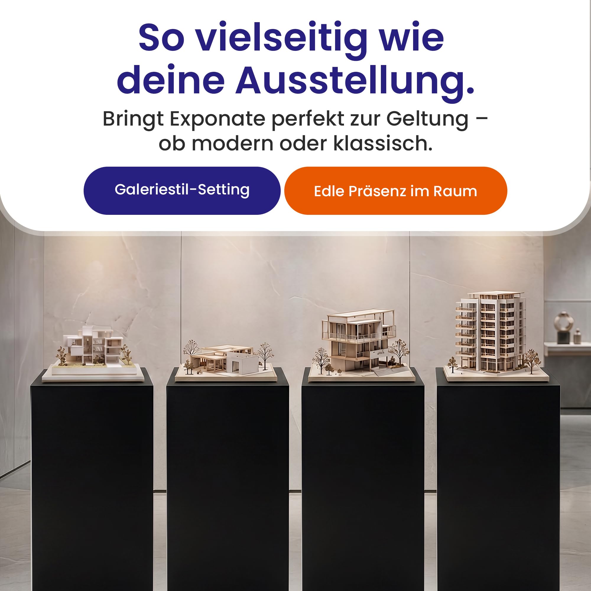 E&H DESIGN Präsentationssäule Schwarz ohne Acrylhaube – Podest & Dekosäule 93,5 cm – Galeriesockel für Skulpturen und Exponate – Schaufenster Vitrine – Ohne Montage