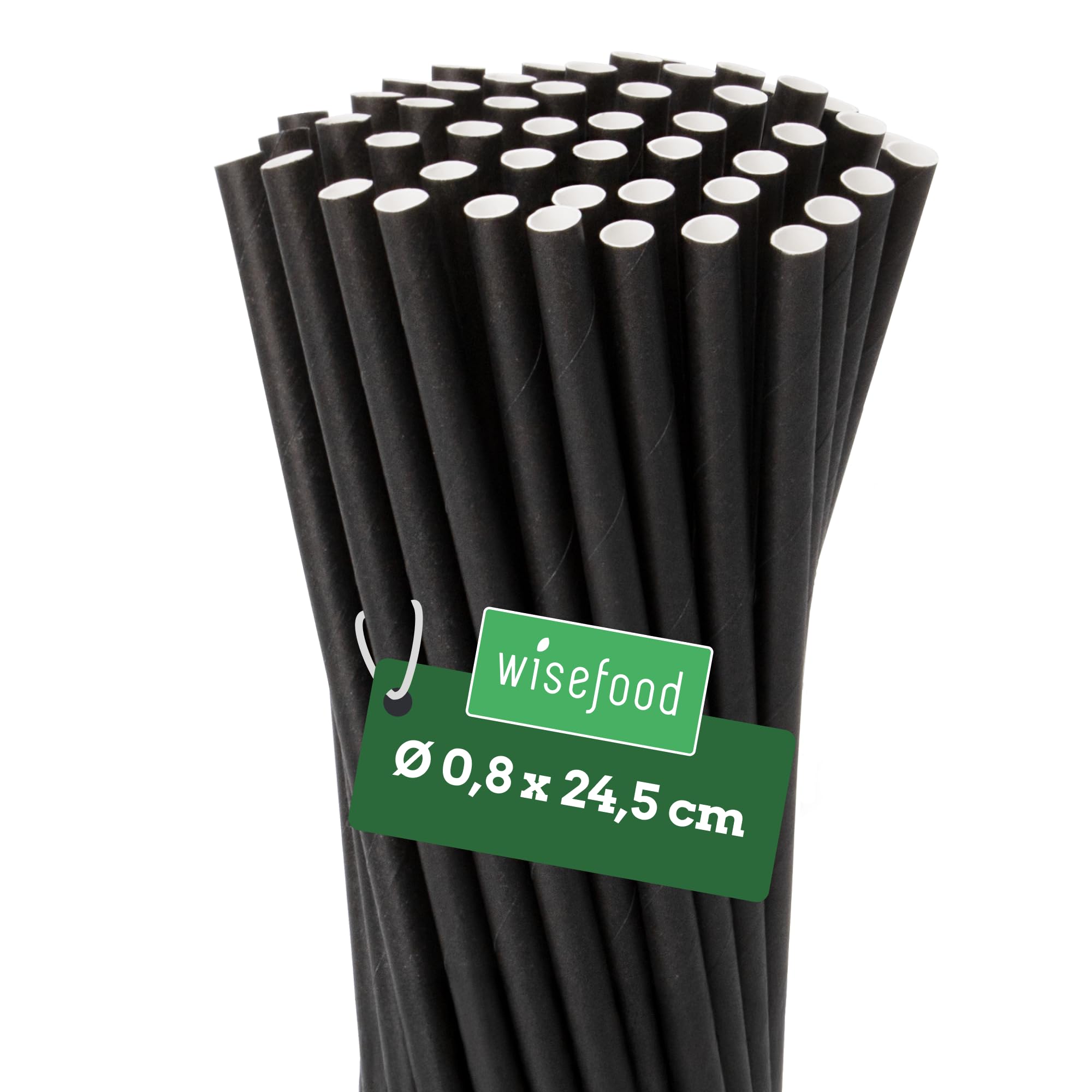 wisefood Juego de pajitas de papel, 100 unidades, pajitas negras de papel, diámetro 8 mm x 14,5 cm, libre de PLAPE, pajitas desechables biodegradables de papel estable (2000, diámetro de 8 mm x 24,5