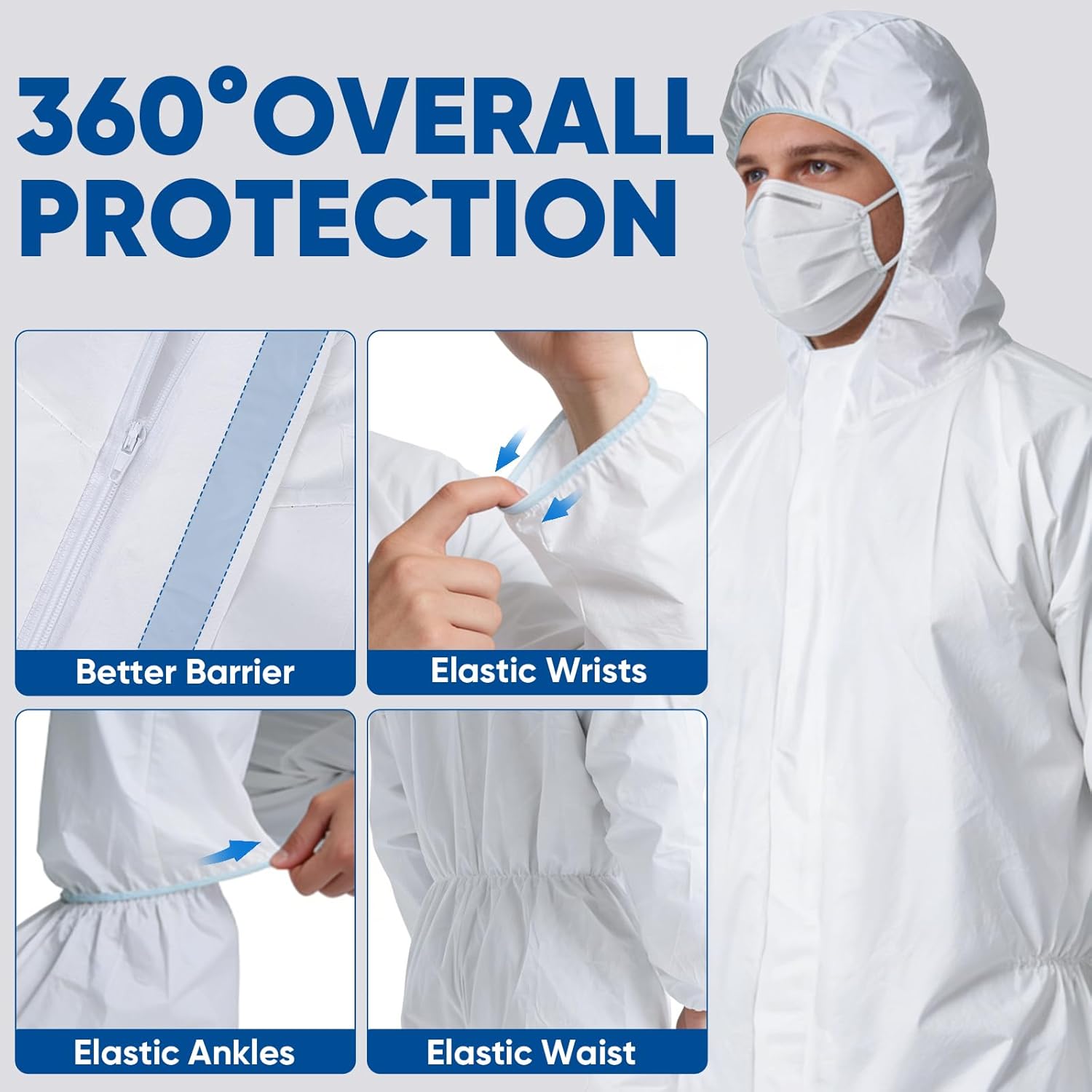 TICONN Hazmat Suit Disposable Coveralls, Full Body Protective Lab Coveralls, Breathable Paint Suit for Men Women