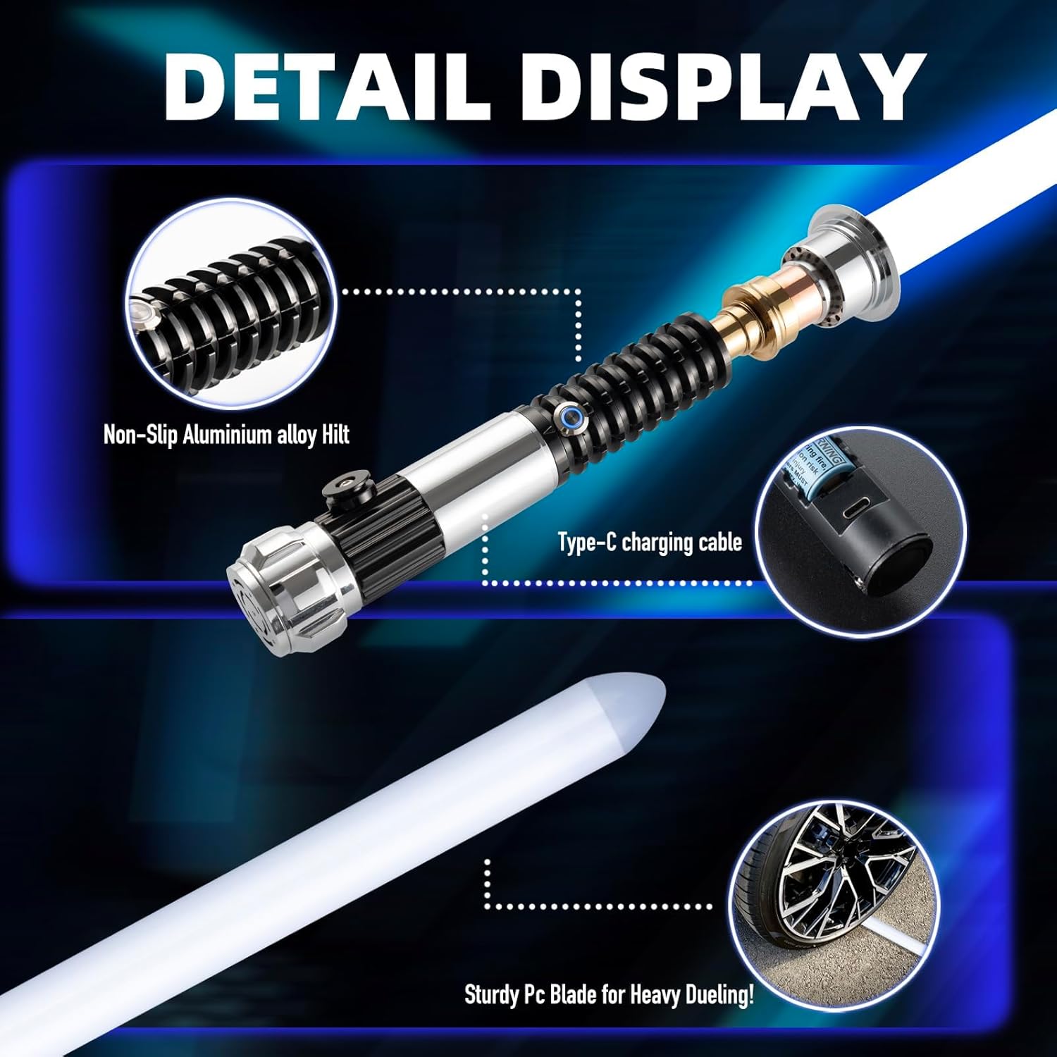 Lightsaber,Metal Dueling Light Saber,Smooth Gesture Swing,USB Rechargeable Lightsabers with 18 Set Sound Effects with 19 Colors Change,Light Saber Sword Toy（OBI-Wan）