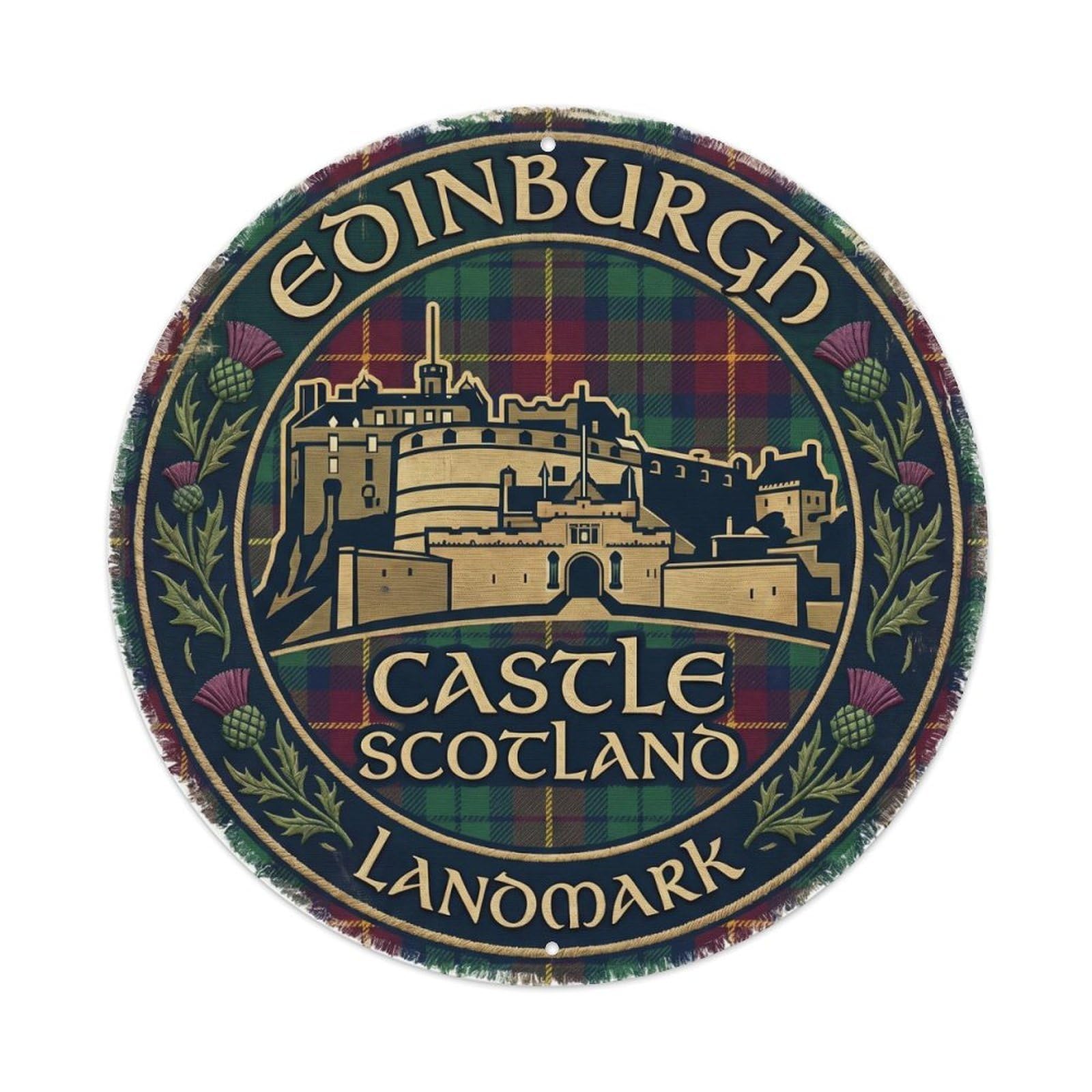 Vintage Travel Edinburgh Castle Scotland Metal Tin Sign Plaque Wall Decor for Cafe, Club, Garden Round Metal Poster 8x8Inch