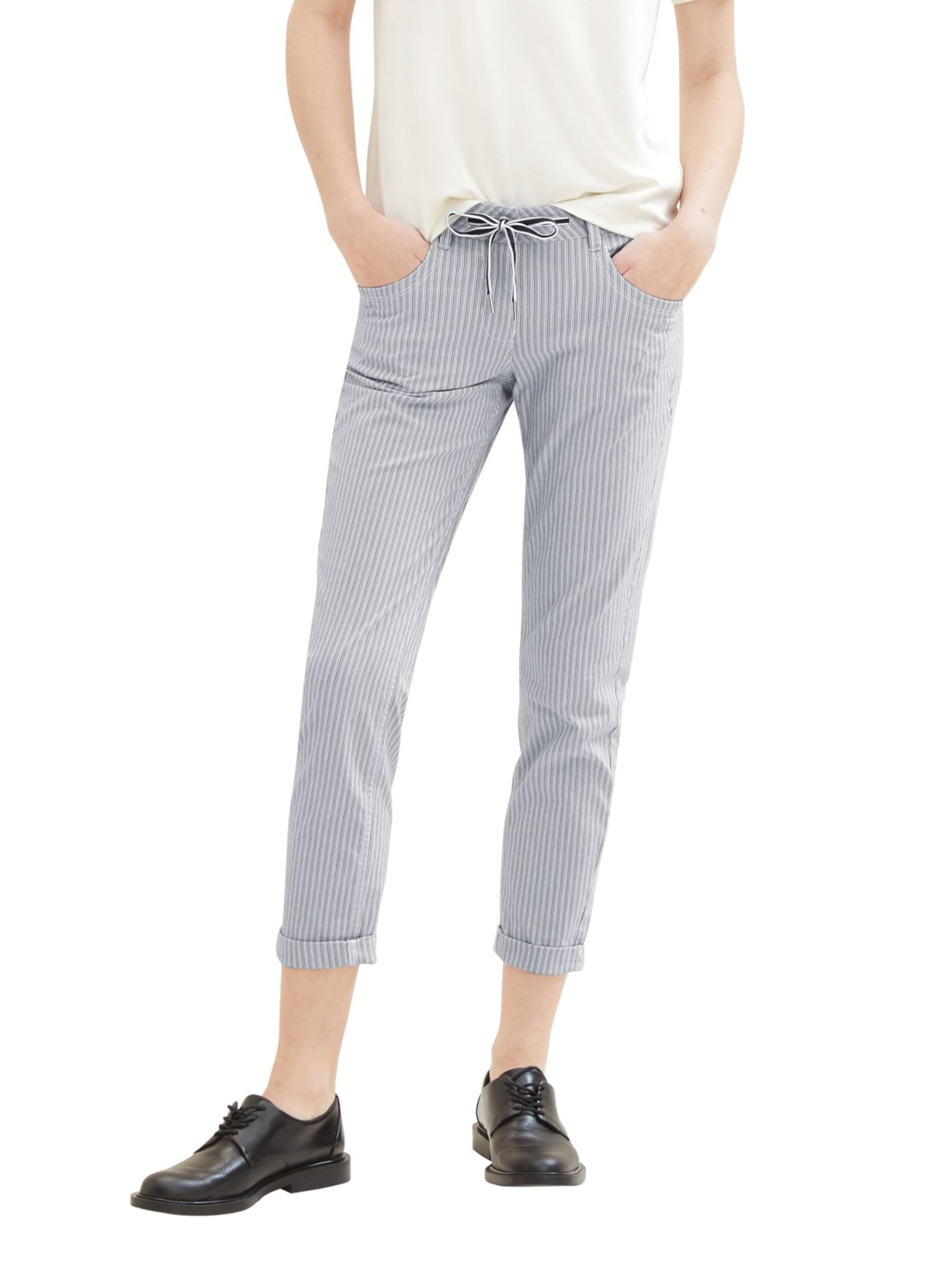TOM TAILOR Damen Tapered Relaxed Hose mit Kordelzug & Streifen