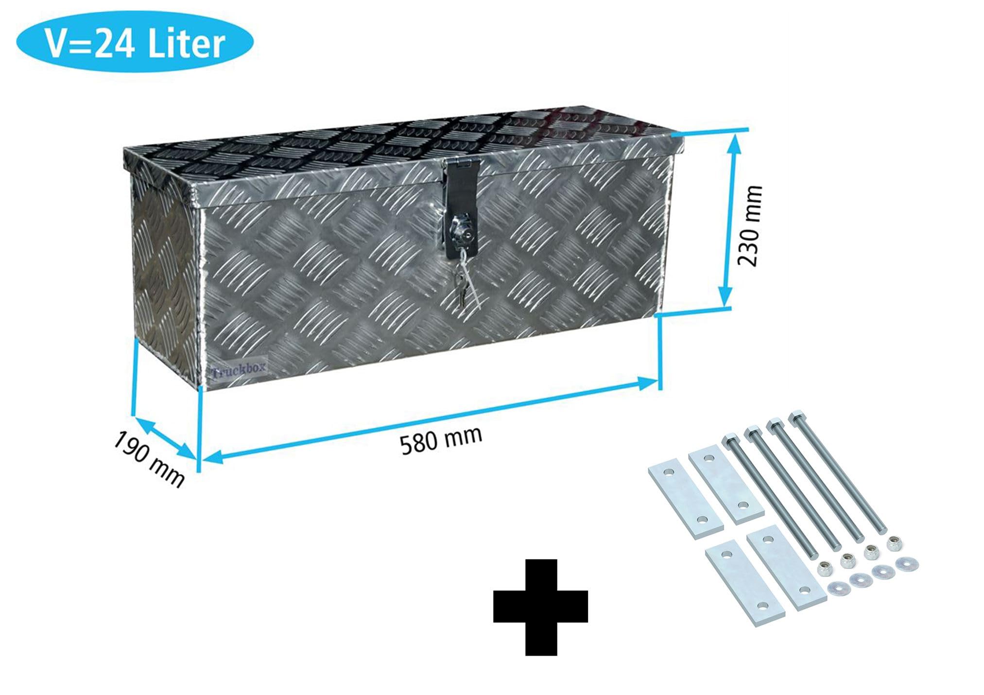 TRUCKBOX D025 + inkl. Montagesatz MON301 Deichselbox, Werkzeugbox, Alu Riffelblech, Alubox, Staukasten, Anhängerkiste - ca. 24 Liter Edelstahlhaus GmbH, Truckbox-D025+MON301