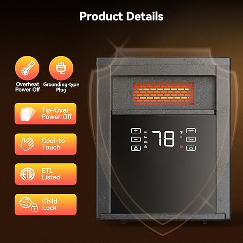 Miniatura 4 de Shinic Calentadores de espacio portátiles para uso en interiores, eficiencia energética, calentador de espacio infrarrojo de 1500 W, control remoto,