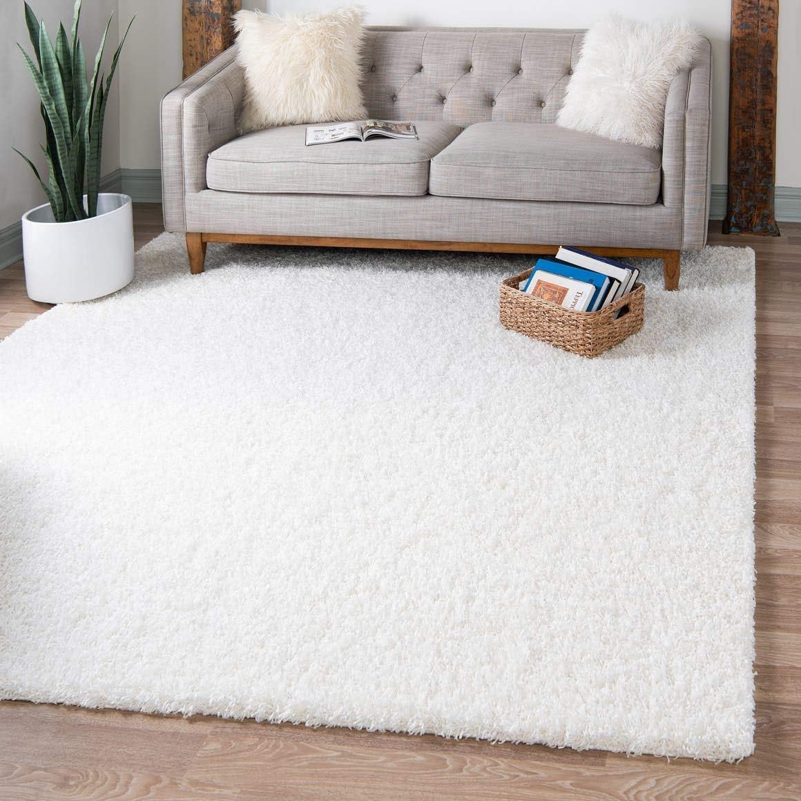 Solid Shag Area Rug 8' Square Snow White