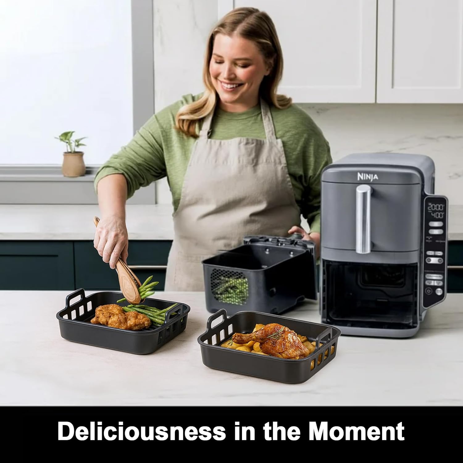 Silicone Air Fryer Liners 2 Pcak for Ninja DZ401 DZ550 DZ302 SL401 SL451 COSORI, Chefman, Instant DoubleStack XL Air Fryer and 6-in-1 9-10QT Dual Baskets, Reusable AirFryer Accessories - Image 4