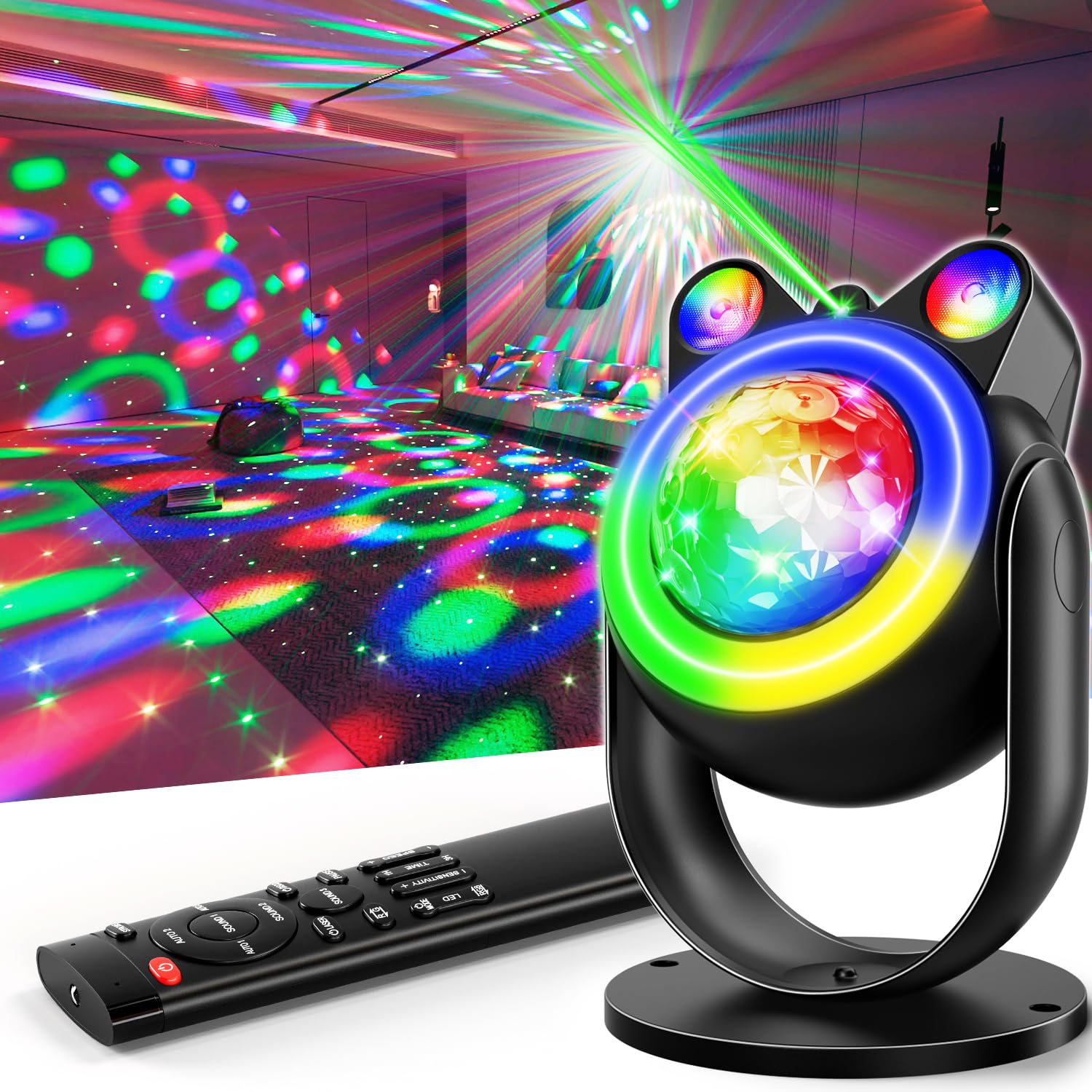 Party Lights Disco Ball Light, Dj Disco Lights Sound Activated Led Star Projector Galaxy Light for Parties Stage Strobe Club Bar Room Dance Wedding