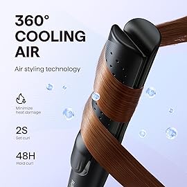 Wavytalk Airflow Styler Curling Iron, Cool Curl, 360 Cool Air Lock in Style for Lasting Curls, Reduces Damage, 2 in 1 Hair Straightener and Curler, 1.25 Inch, Anti-Scald for Short Long Hair