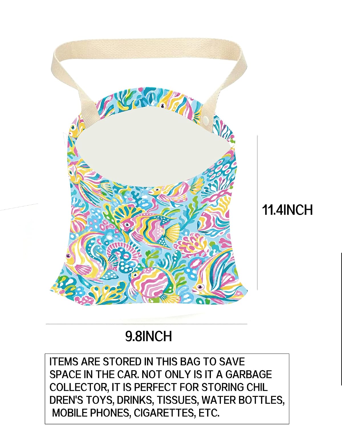Car Trash Can, Durable Hanging Car Trash Garbage Bag, Cute Automotive Garbage Cans Organizer, Cute Colorful Fish image 4