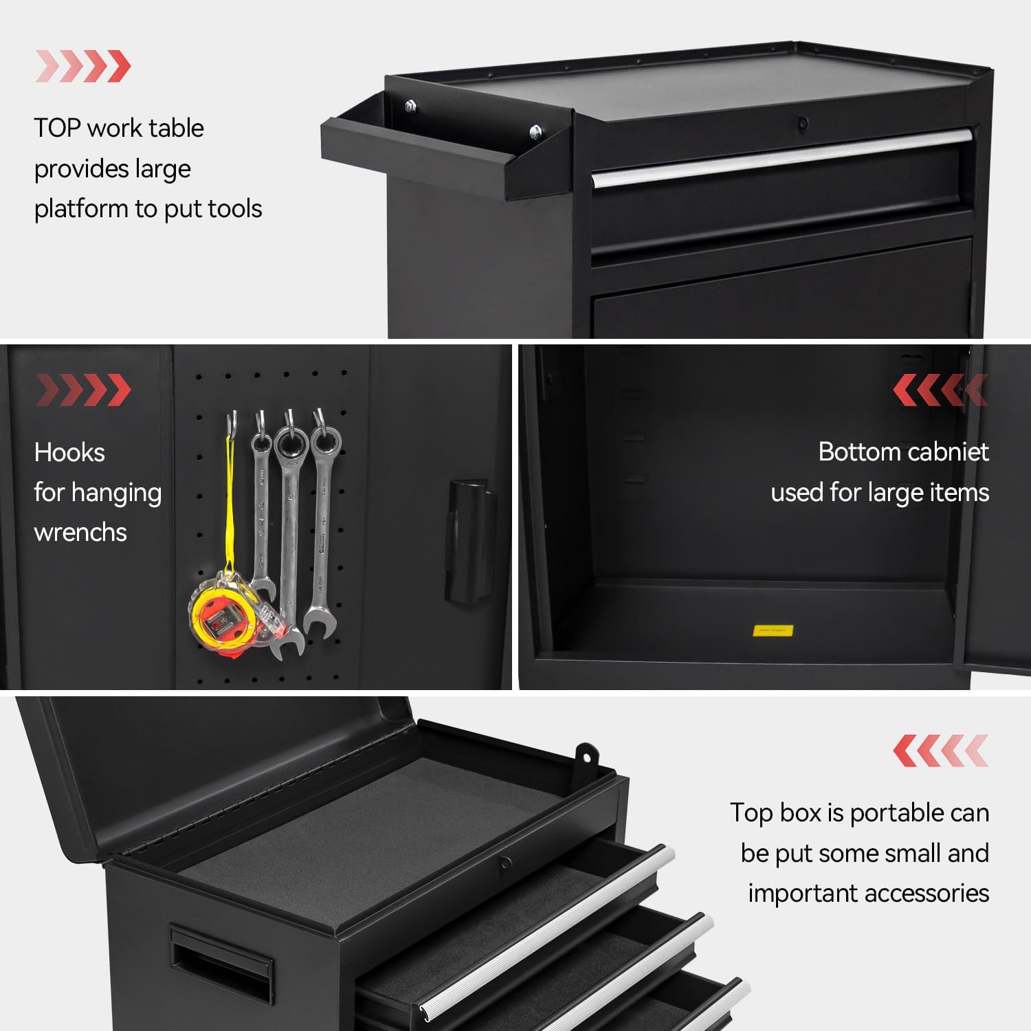 5-Drawer Rolling Tool Chest, High Capacity, Adjustable Shelf, Lockable Drawers, Detachable 2 in 1 Mechanic Tool Box Storage Cabinet with Wheels for Garage Workshop Warehouse Repair Shop
