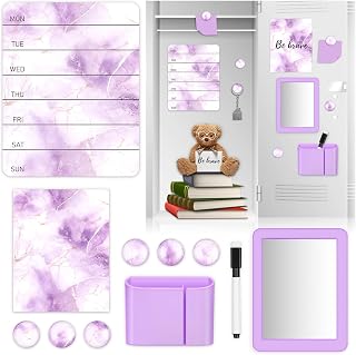 11 Pcs Purple Marble Locker Accessories Kit with Magnetic Whiteboard Mirror and Pen Holder Marble Lockers Organizer Decorations Back to School Essentials Locker Decorations