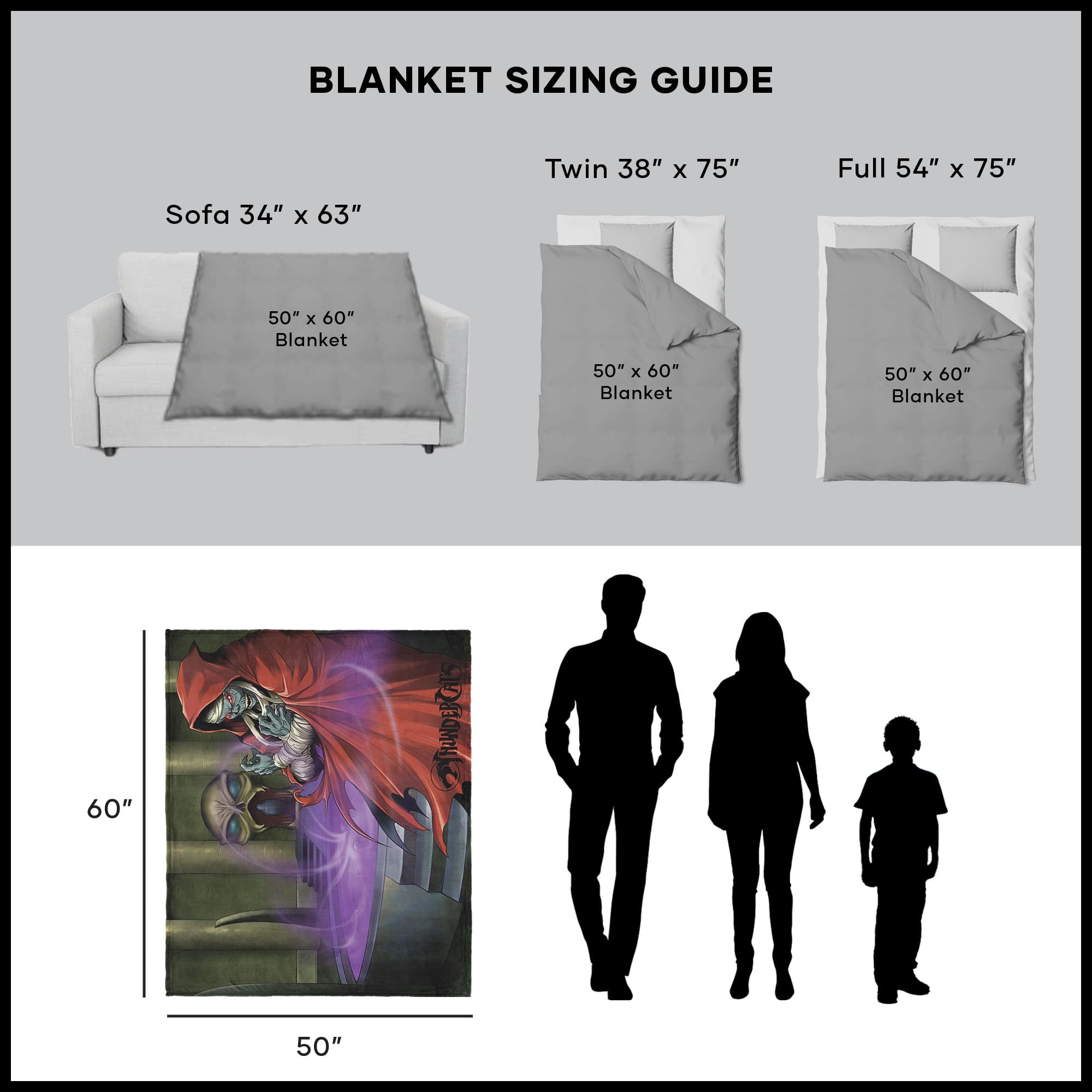 NORTHWEST Thundercats The Ever Living Silk Touch Sherpa-Überwurfdecke, Mumm-Ra Power-Szene, Purple Mist Villain Art, ultraweiches Fleece, offizieller Warner Bros. Sammler-Überwurf, 127 x 152,4 cm