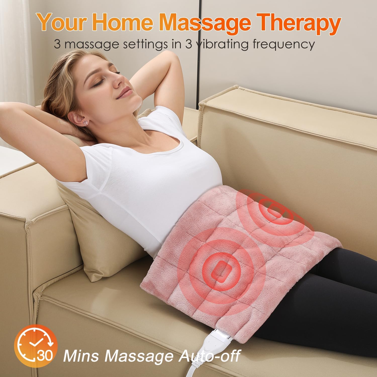 Massaging Heating Pad for Back Pain Relief,12"x24" Weighted Heating Pads for Neck/Shoulder/Leg with Massager 2.86Lbs,3 Heat Levels,3 Vibration Settings,(Pink)