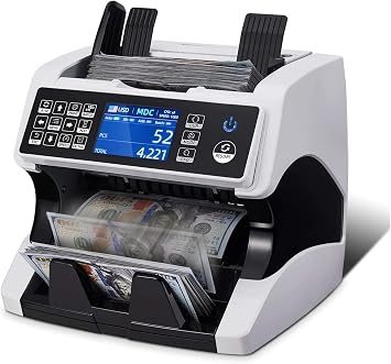 Bill Counter Machine, Multi-Currency Total Vertical Money Counting Machine Dual CIS Image Recognition USD Euro Multi-National Currency Foreign Currency Money Counting Machine,LED Display