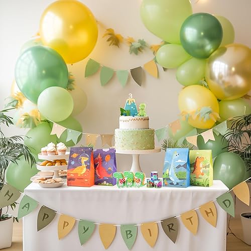 Miniatura 7 de Suministros para fiestas de cumpleaños de dinosaurios (98 piezas), bolsas de golosinas de dinosaurios, bolsas de golosinas, bolsas de regalo con