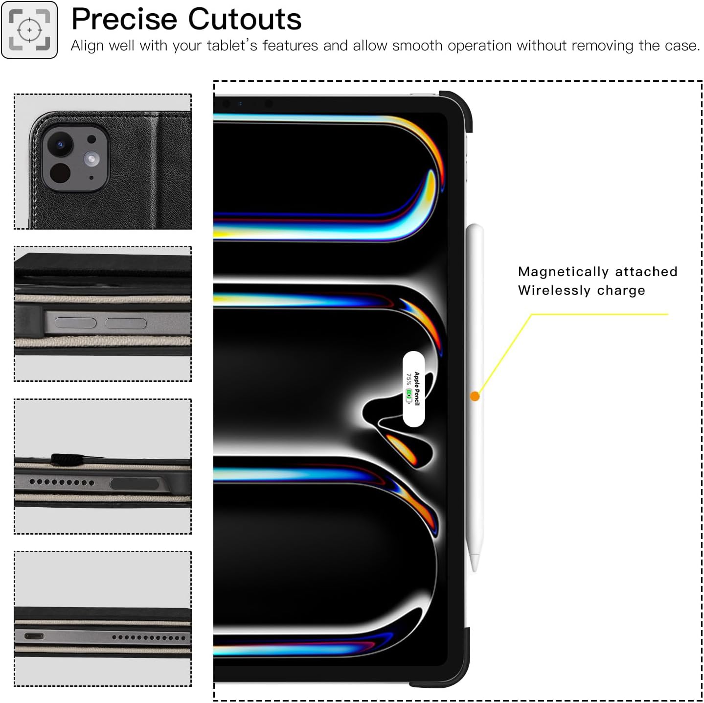 ZtotopCases for iPad Pro 12.9 6th/5th/4th/3rd Generation Case 2022/2021/2020/2018, Premium PU Leather Folio Cover, Auto Wake/Sleep, Multi Viewing Angles, Supports Pencil Pro and Touch ID, Black