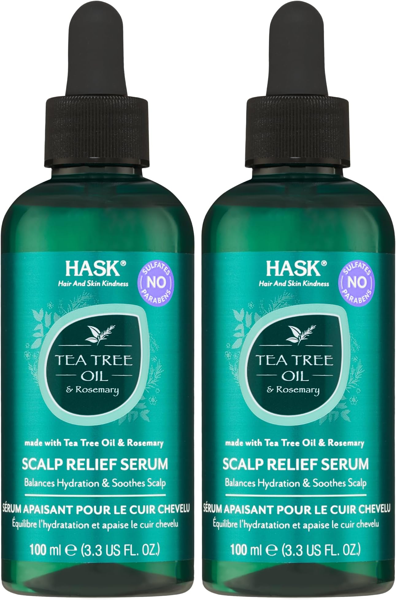 HASK Tea Tree Oil & Rosemary Scalp Relief Serum for All Hair Types, Color Safe, Gluten-Free, Sulfate-Free, Paraben-Free, Cruelty-Free - Pack of 2