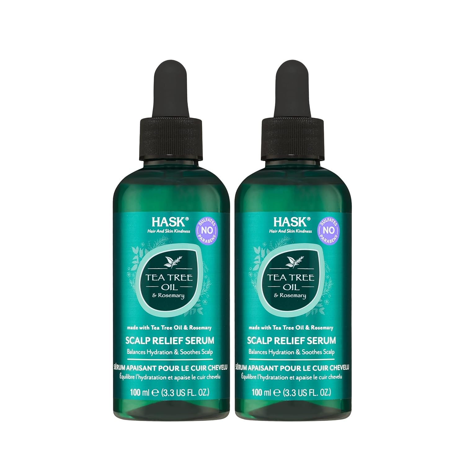 HASK TEA TREE OIL & ROSEMARY Scalp Relief Serum for All Hair Types, Color Safe, Gluten-Free, Sulfate-Free, Paraben-Free, Cruelty-Free – Pack of 2