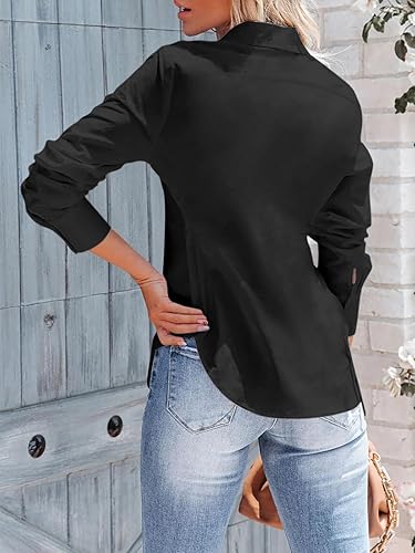 Miniatura 2 de siliteelon - Camisas de vestir de manga larga con botones para mujer, sin arrugas, cuello para trabajo, oficina, unicolor, blusas con corsé