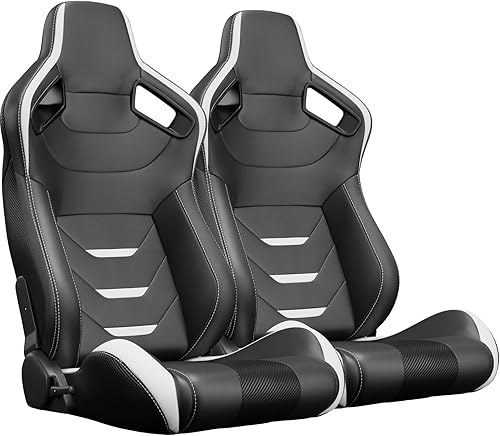Miniatura 76 de 2 asientos universales ajustables de carreras con deslizadores dobles, asientos de cubo reclinables, 1 par de asientos deportivos para vehículos