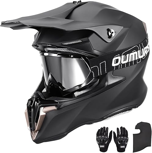 Casco de motocross para adultos con gafas, guantes y máscara ajustable, visera solar, casco para adultos, todoterreno, motocross, descenso,