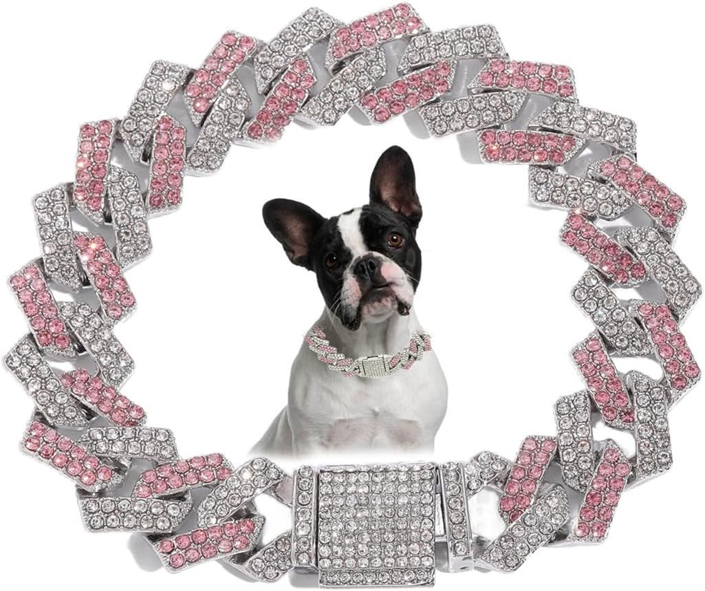 Chain Dog Collar for Large Dogs,Diamond Metal Dog Chain Necklace 20 Inch