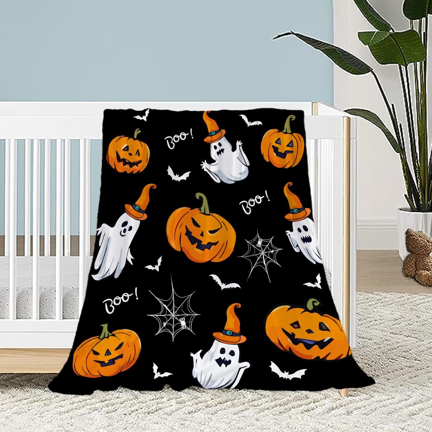 Neatee Living Halloween Throw Blanket Kids Child Blanket Scary Black Pumpkin Ghost Blanket for Boys Girls Couch Sofa Decorative Lightweight Fuzzy Soft Plush Fleece Blankets and Throws 40×50