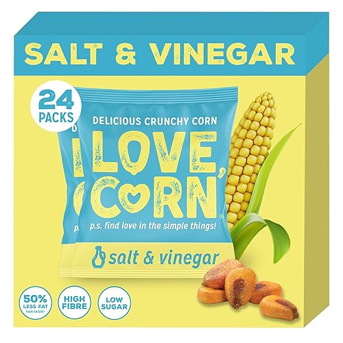 LOVE CORN Salt & Vinegar Crunchy Corn Snack 20g x 24 Bags – Healthy Snacks Ideal for Gluten Free & Vegan Diets – Low Sugar Alternative for Crisps, Mixed Nuts & Pretzels – Perfect To Graze On - Salt & Vinegar