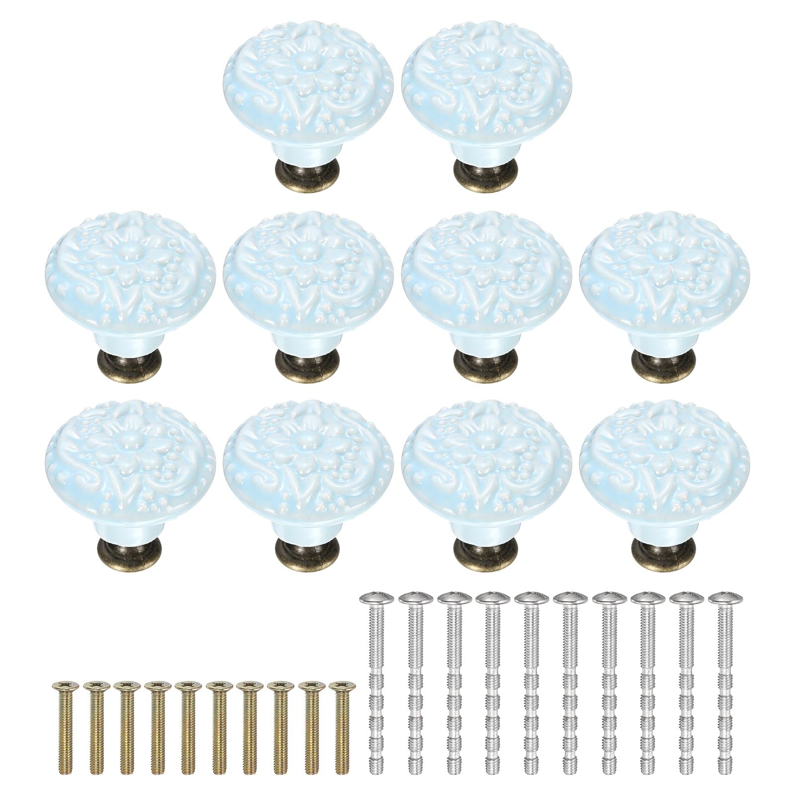 Bouton en céramique bleu clair pour réparer et relooker les poignées de placard usées avec vis