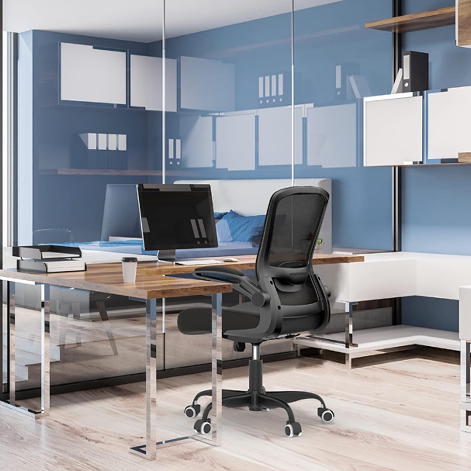 Mimoglad Office Chair, High Back Executive Computer Desk Chair - Adjustable Height and Flip-up Arms Swivel Chair Thick Padding for Comfort and Ergonomic Design for Lumbar Support…: Furniture & Decor