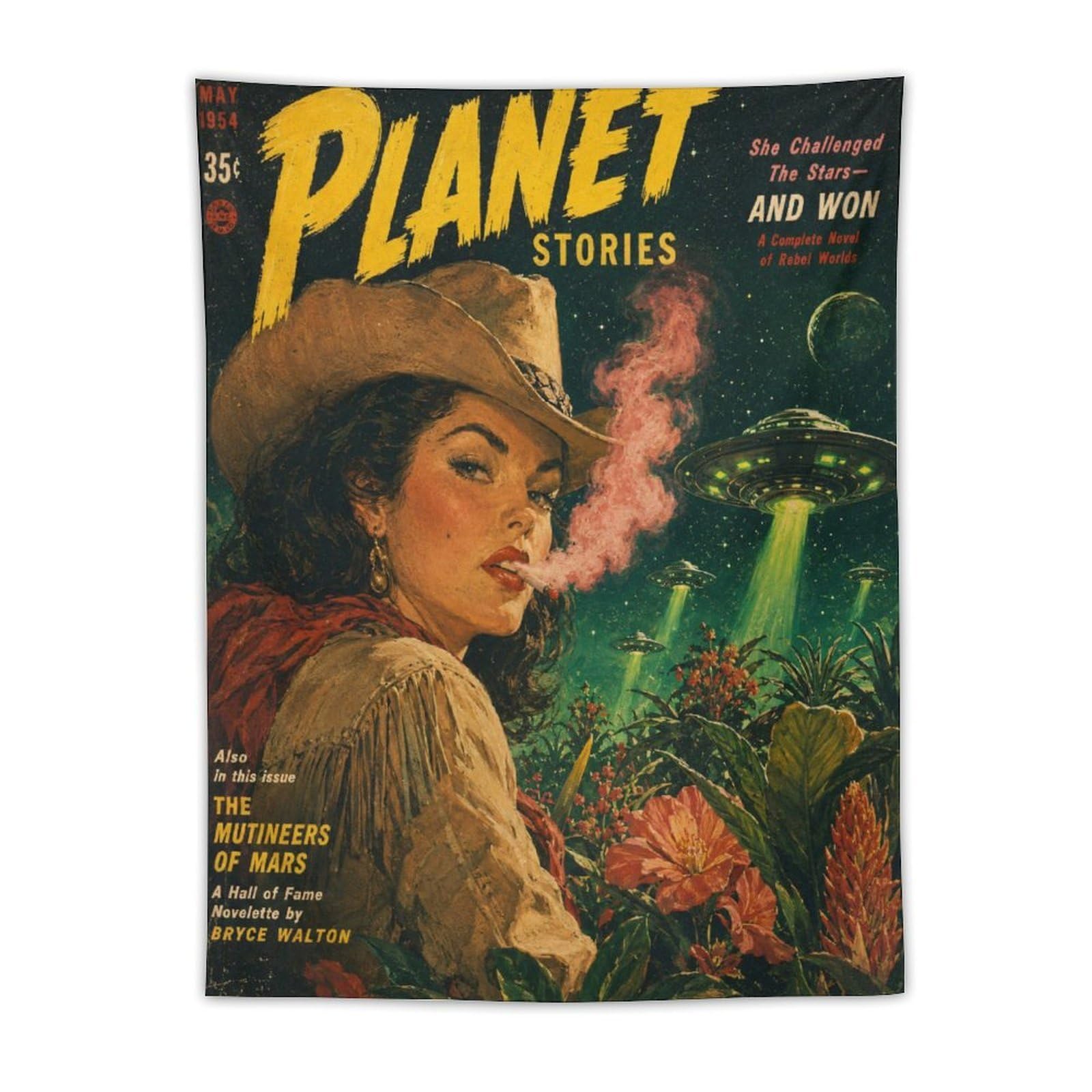 H3B8U2Y5 Cowgirl Planet Stories Wall Tapestry, Vintage Poster, Backdrop