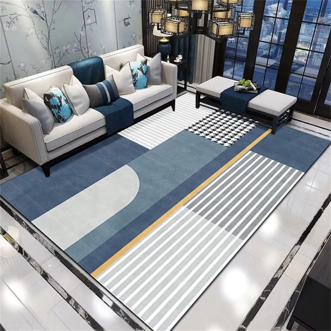 Tapis tapis d'éveil géométrique gris bleu 60X90CM lavable bureau