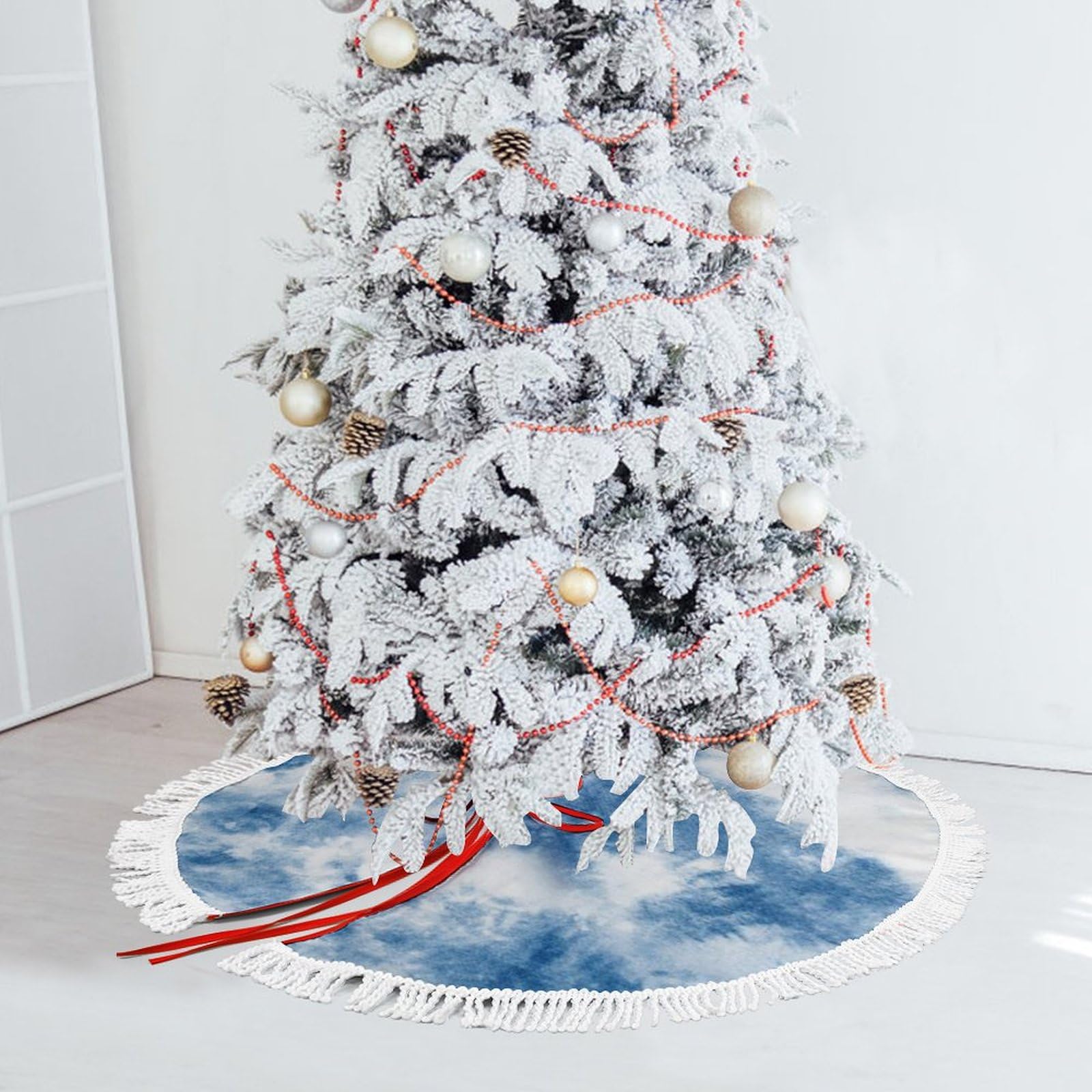 Jupe d'arbre de Noël couverture de base tapis de sapin bleu 90 cm