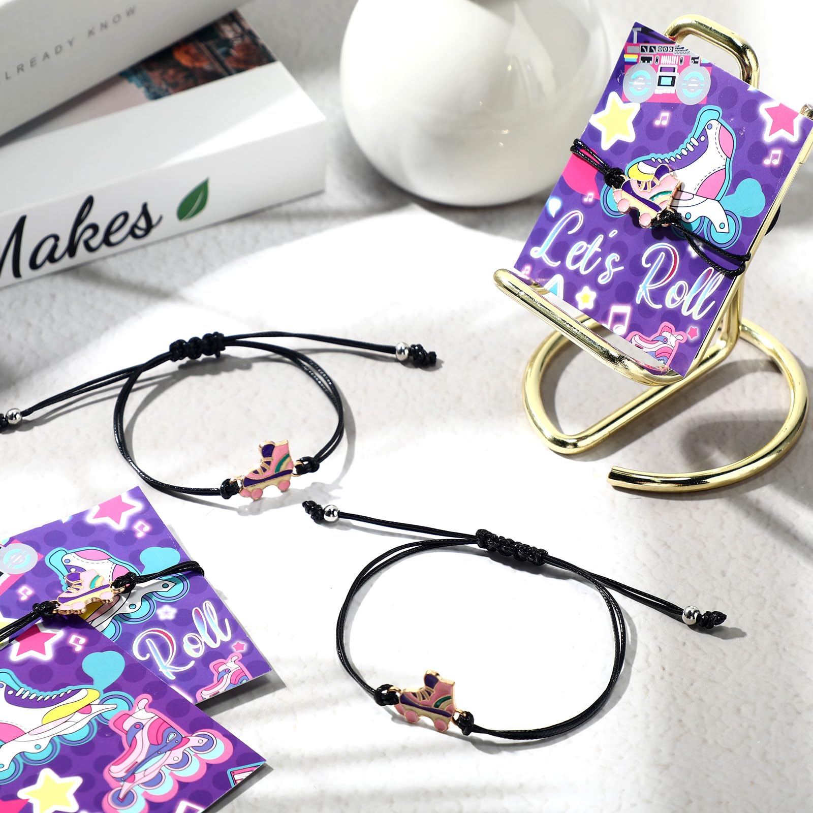 Tuanse 20 Pcs Roller Skating Party Favors Roller Skating Bracelets with Roller Skating Card Roller Skating Party Supplies for Retro 60s 80s Party Women Men Skater Lover