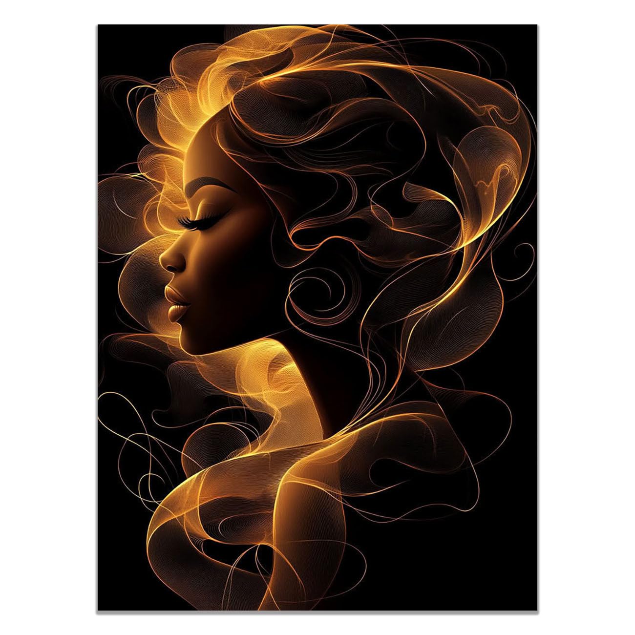 QUSAAOU Black Woman Canvas Wall Golden Smoke Woman Graffiti Canvas Art Posters Prints African Woman Modern Picture For Living Room Bedroom Office(Gold)-60x90cm1 Unframed