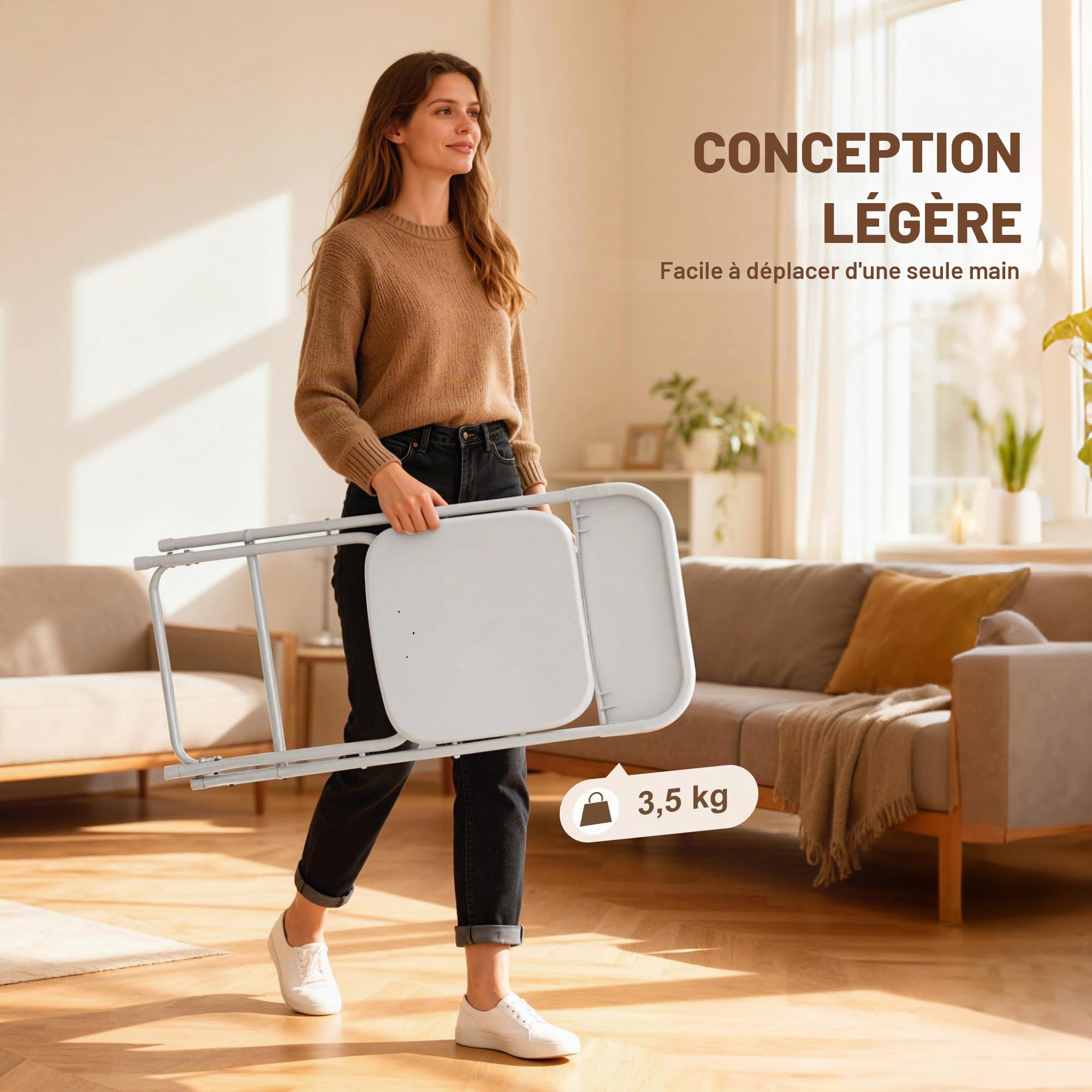 HOMCOM Chaises pliantes, lot de 6, en plastique Chaise de cuisine pliante avec trous d'évacuation, structure en acier Chaises pliantes Chaise pliante jusqu'à 120 kg, pour l'intérieur, blanc