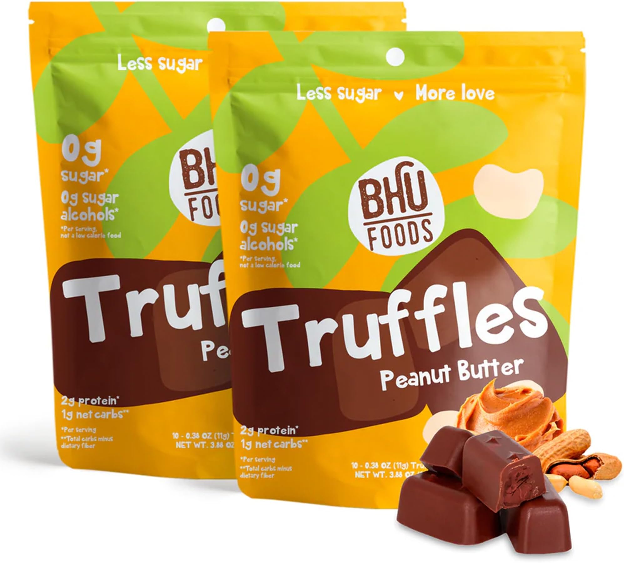 BHU FOODS Keto Fat Bombs, Organic, Vegan, Low Carb Sugar Free, Decadent Candy made with Clean Ingredients, Peanut Butter Chocolate Truffles (2 Bags)