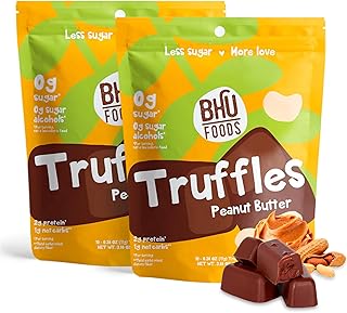 BHU FOODS Keto Fat Bombs, Organic, Vegan, Low Carb Sugar Free, Decadent Candy made with Clean Ingredients, Peanut Butter Chocolate Truffles (2 Bags)