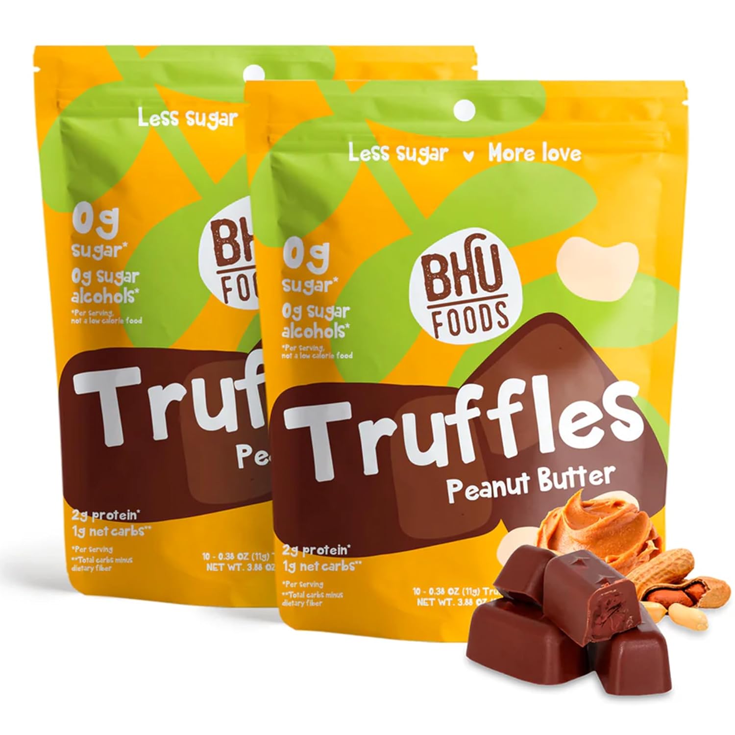 BHU FOODS Keto Fat Bombs, Organic, Vegan, Low Carb Sugar Free, Decadent Candy made with Clean Ingredients, Double Dark Chocolate Truffles (2 Bags)