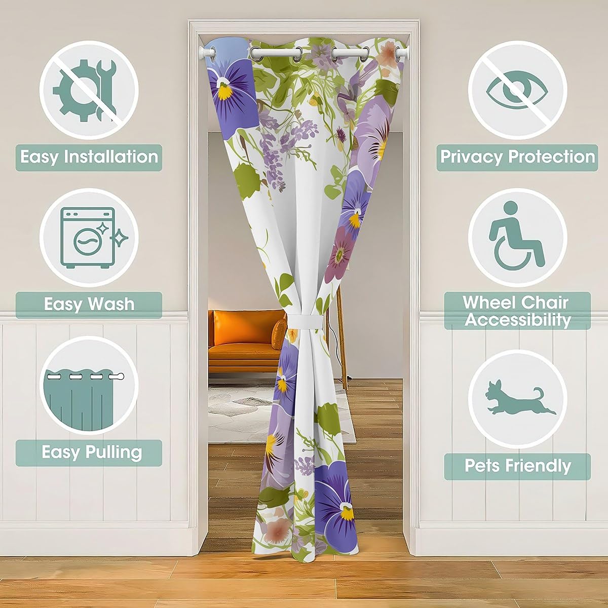 Türvorhang Mit Blumigem Design – 106x203 Cm, Dekorativ & Vielseitig Für Türen, Fenster Oder Raumteiler