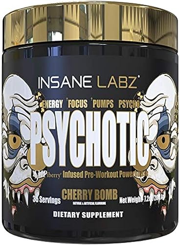 Miniatura 26 de Insane Labz Psychotic Gold - Polvo estimulante para pre entrenamiento, energía extrema, concentración, levantamiento de pesas y resistencia con beta