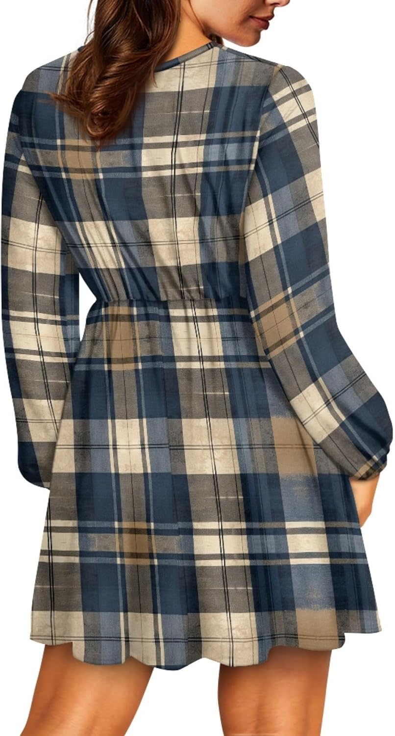 Easter Dress for Women Lantern Sleeve Floral 2025 Fashion Empire Waist V Neck A Line Holiday Party Mini Dress - Image 4