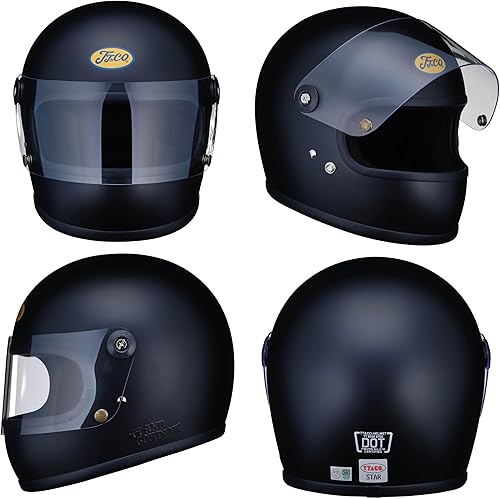 Miniatura 2 de TT&CO - Casco de motocicleta retro Star SGDOT estándar negro mate incluido, casco de motocicleta aprobado por DOT para Moto