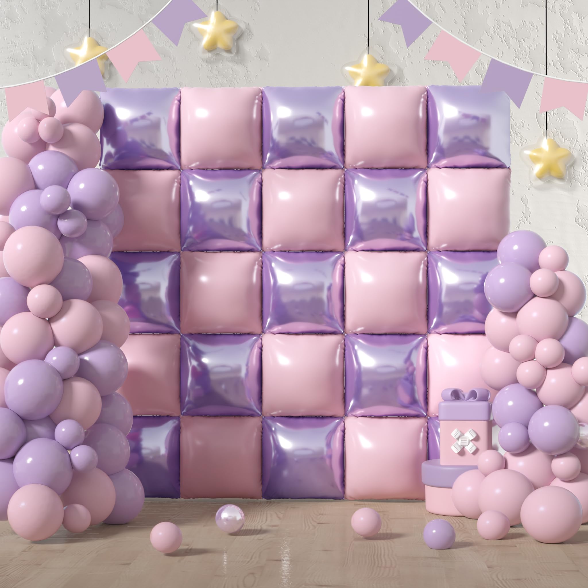 Orgnafey Pink and Purple Balloon Arch Garland Kit Square Foil Balloon Flat Double Sided Mylar Wall Background Tunnel For Birthday Oh Baby Shower