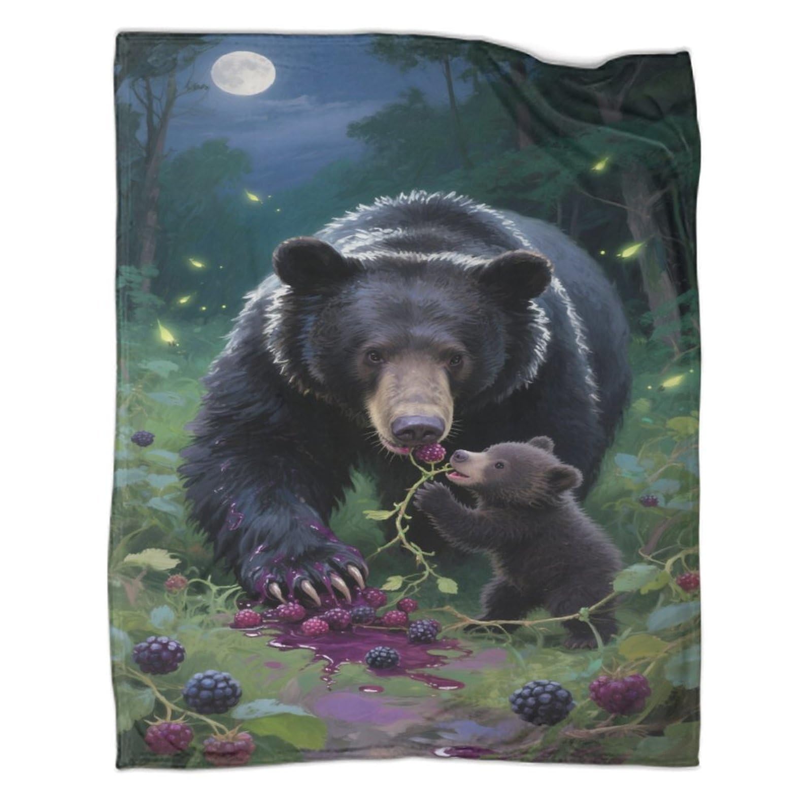 YYVKPMLXC Black Bear Blanket 3D Pattern Moonlit Forest Flannel Throw Blanket Lightweight Cosy for Adults Travel 70x80inch(180x200cm)