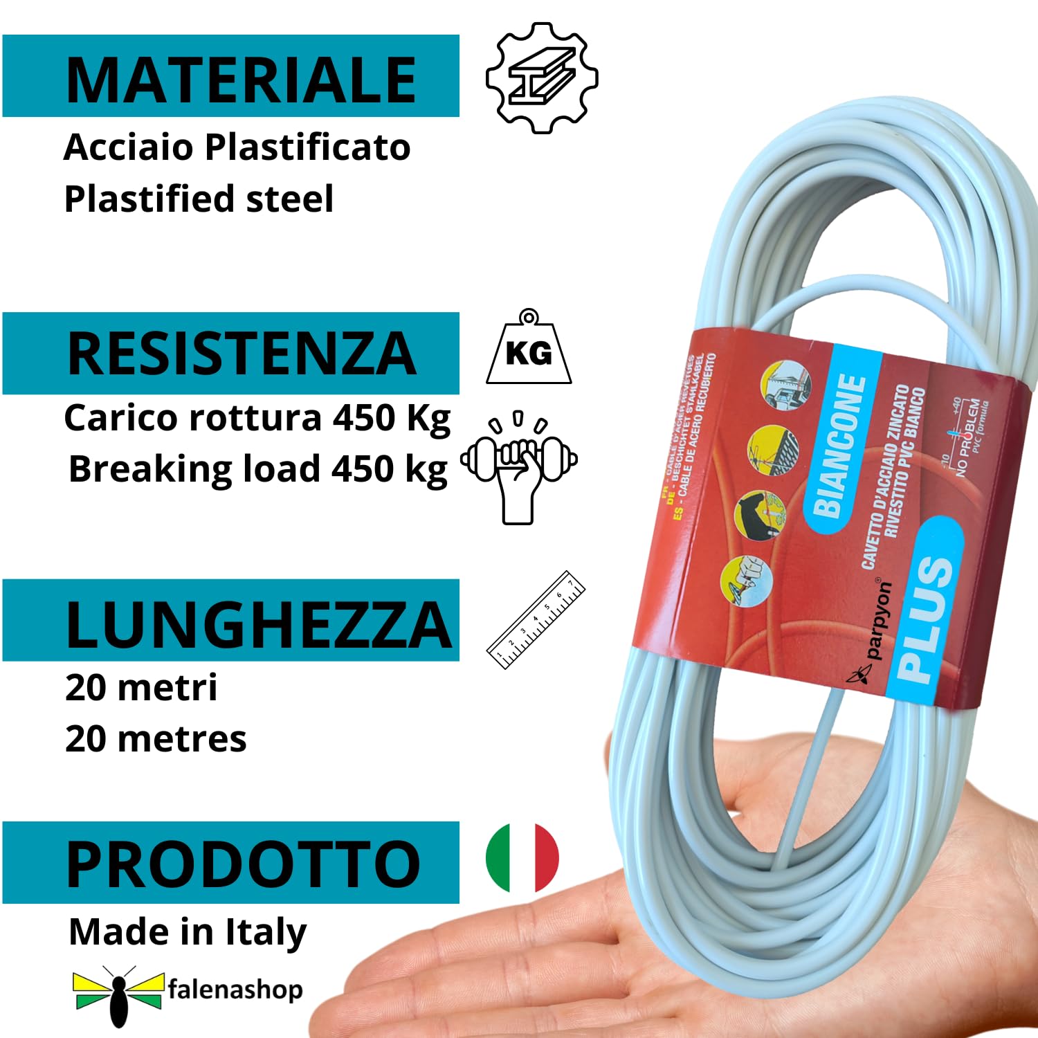 parpyon® Fil pour étendre le linge d'extérieur 20 m x d.4,5 mm résistant fil à linge pour extérieur, fabriqué en Italie, câble en acier revêtu (fil+kit, 20 m parpyon® Fil pour étendre le linge d'extérieur 20 m x d.4,5 mm résistant fil à linge pour extérieur, fabriqué en Italie, câble en acier revêtu (fil+kit, 20 m