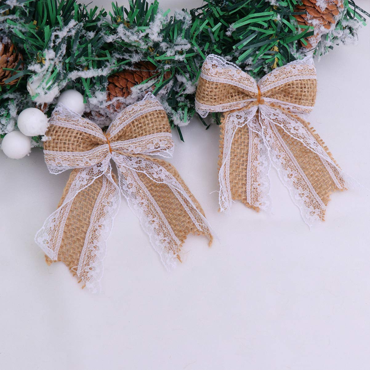 Nœuds Décoratifs Minkissy - Lot De 6 En Toile De Jute Et Dentelle - Style Rustique Pour Mariage, Noël, Décoration