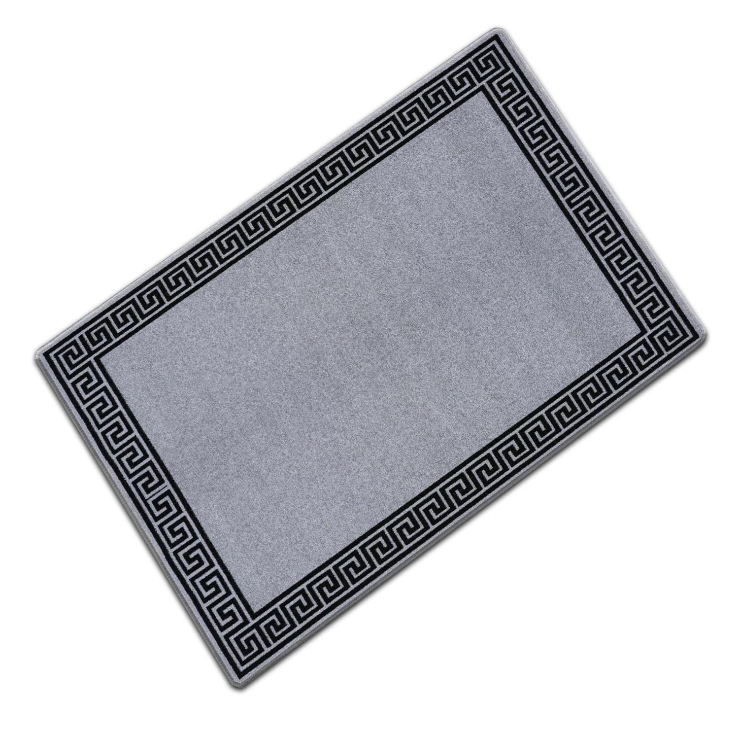 Door Mats Indoor Non Slip Mat Carpet Runners for Hallways Geometrical Border Low Profile Washable Runner Rug for Kitchen, Front Door Hall Hallways Living Room (50 x 80 cm, Grey Black)